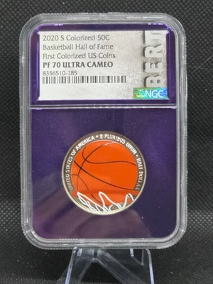 2020-S BASKETBALL HALL FAME 50C COLORIZED NGC PF 70 Ultra Cameo TraderBea BERT🔥 - Image 1 of 4