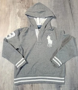 Polo Ralph Lauren Hoodie Boys Small Gray Henley Button Big Pony Logo Embroidered - Picture 1 of 9