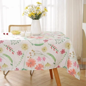 Spring Summer Rectangle Tablecloth, 52x70 Inches, Watercolor Wild Flowers Spi... - Picture 1 of 7