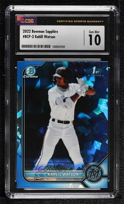 2022 Bowman Sapphire Edition Chrome Prospects Kahlil Watson CSG 10 Gem Mint - Image 1 of 2