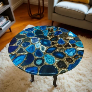 Luxury Blue & Wild Agate Coffee Table – Handmade Stone Home Decor - Picture 1 of 6