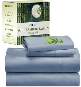 Rayon Bamboo Sheets - Luxury Queen Sheets Set with Fitted Deep Pockets - Cool... - Picture 1 of 7