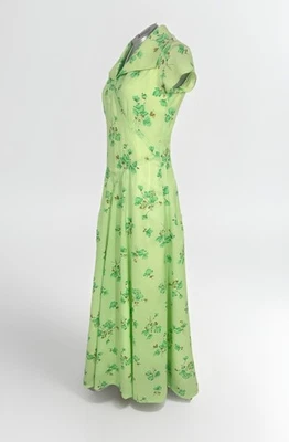 Vestido Maxi Mod Boho de Baile de graduación Años 70 Vintage (M) Verde Floral Manga Corta Foto 1 de 4