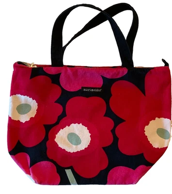 Bolso de Mano Marimekko Rojo Estampado Amapola Lona - Bolso Dimensiones 13 x 10 x 6 pulgadas Foto 1 de 4