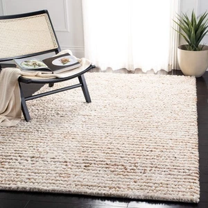 Aspen Shag Collection Area Rug - 8' x 10', White & Beige, Handmade Wool, 1-in... - Picture 1 of 6