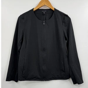 Eileen Fisher Black Zip Front Cardigan Jacket XS Organic Cotton Blend - Picture 1 of 7