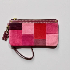 Coach Burgundy Pink Patchwork Suede Wristlet Pouch - Picture 1 of 5