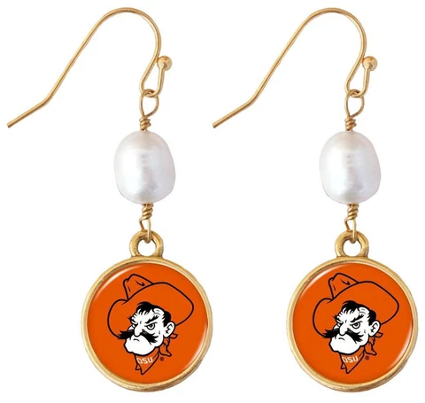 Oklahoma State Cowboys Diana Gold and Pearl Dangle Earrings Jewelry Gift OSU Cover