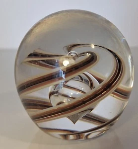 Signed COWDY Glass England Top Shaped Bubble within Color Spirals Earth Tones - Picture 1 of 6