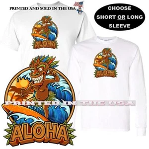 Camiseta gráfica de dibujos animados Aloha Surf Hawaii Tiki God Water Surfing Guy - Imagen 1 de 4