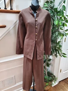 Pride Joy Women's Brown Polyester Single Breasted Blazer & Pant 2 Pc's Suit 18 - Picture 1 of 12
