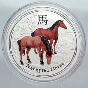 2014 AUSTRALIA Anno del Cavallo ZODIACO CINESE COLORATO Moneta Dollaro Argento i89921 - Foto 1 di 3