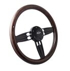 14" Double Barrel Black Steering Wheel Dark Wood w/ Chevy Horn Button