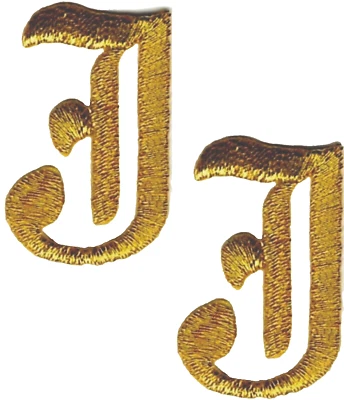 Gold Old English Letter J Patch Embroidered (1 1/8") Cut out Iron on Lot of 2 - Image 1 of 2