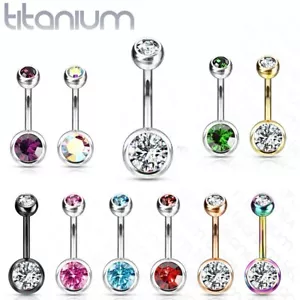 Implant Grade **TITANIUM** Double Gem Set CZ Belly Bar Navel Piercing Ring G23 - Picture 1 of 15