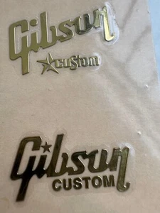 2Pcs Gibson Custom Guitar Les Paul LP Gold Headstock Self-Adhesive Metal Sticker - Picture 1 of 9