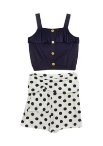 Rare Editions Girls Knit Button Front Top W/Ruffles & Polka Dot Print Shorts 2T - Picture 1 of 8