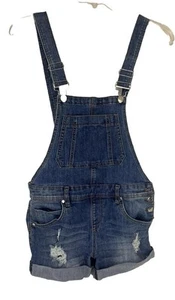 Shortalls /Overall Jeans Shorts Denim Juniors Size 9 Straps Cuffed Legs - Picture 1 of 6