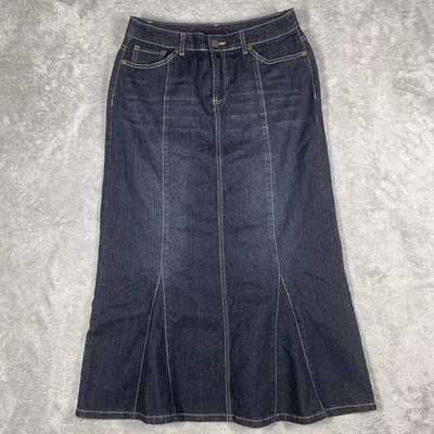 Falda vaquera Christopher & Banks para mujer 4 azul lavado oscuro línea A midi 5 bolsillos Foto 1 de 4