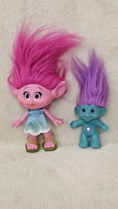 2 TROLL DOLLS-3" AQUA BLUE W/PURPLE EYES, 5"  PINK W/ PINK HAIR-ORIGINAL OUTFITS - Picture 1 of 2