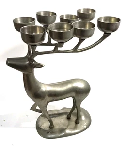 Vintage Large White Brass Reindeer Candle Holder Antlers Hold 8 Candles - Picture 1 of 11