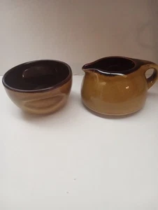 VTG Rare Russel Wright Oneida MCM Chicory Brown Stacking Creamer/Sugar Set - Picture 1 of 9