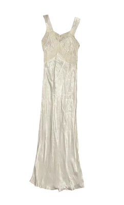 Stunning Antique 1920s 30s Satin Bias Cut Bridal Slip Gown Ivory Long Lace - Image 1 of 4