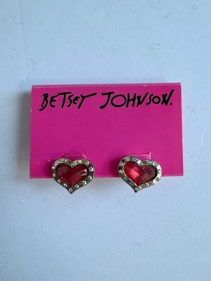 Vintage Betsey Johnson Red Heart Stud Earrings - Image 1 of 2