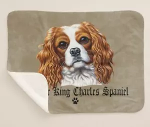 Cavalier King Charles Spaniel Dog Profile Art Brown Sherpa Fleece Throw Blanket - Picture 1 of 4