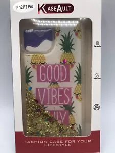 iPhone 12/12 Pro Liquid Glitter Quicksand Hard Case Phone Cover Good Vibes Only - Picture 1 of 4