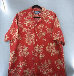 Polo Ralph Lauren Camp Shirt Large Men Vinage Linen Tropical Hawaiian Rust Tan - Picture 1 of 15