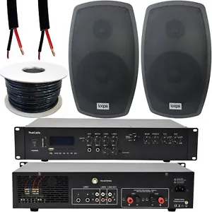 400W LOUD Outdoor Bluetooth System 2x Black Speaker Weatherproof Garden Music - Picture 1 of 10
