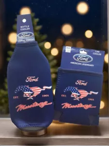 Offical Ford Mustang American Flag Navy Blue Bottle Cooler Can Cooler Koozie - Imagen 1 de 4