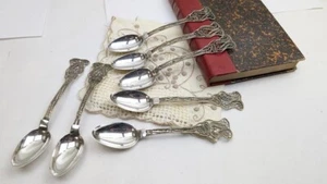 Antiguo juego de 7 cucharaditas de alambre de filigrana de plata a juego - enchapadas en plata - Imagen 1 de 2
