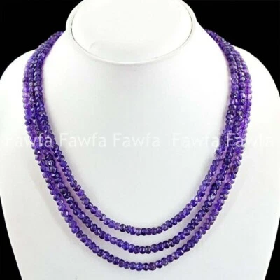 Colar de contas de ametista facetada 3 fileiras 2x4/4x6mm Rondelle Aabacus 17-19"" - Imagem 1 de 3