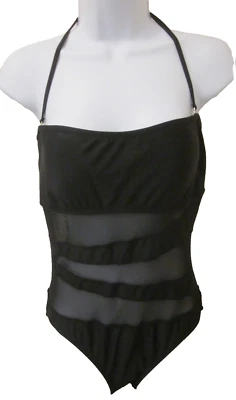 Size M MOSSIMO Tankini Halter Swimsuit Padded Bra Semi Sheer Panel - Imagem 1 de 4