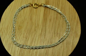 PULSERA DOBLE CADENA 7.25" CHAPADA EN ORO AMARILLO CON ESLABÓN CABLE ESMALTE BLANCO - Imagen 1 de 3