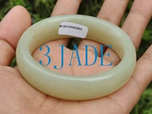 59.8mm Natural Creamy White Nephrite Jade Bangle Bracelet,  w/ Certificate - Picture 1 of 10