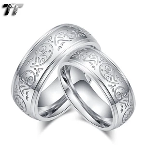 TT Silver Stainless Steel Pattern Wedding Band Ring For CoupleSize 7-15  (R392S) - Picture 1 of 2