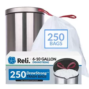 Reli. 8-10 Gallon Trash Bags Drawstring | 250 Count | 22"x23" | 6, 8, 10 Gall... - Picture 1 of 8