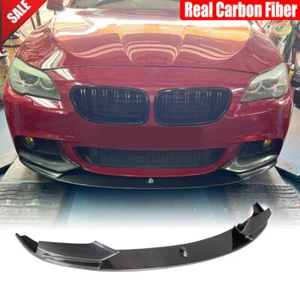For BMW 5 Series F10 550i M-Sport 2011-16 Real Carbon Front Bumper Lip Splitters - Picture 1 of 12