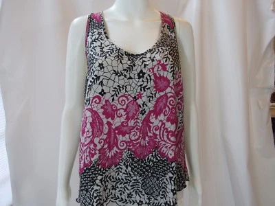 Blusa Top AQUA Rosa Negro Blanco Sin Mangas Seda Talla L Foto 1 de 4