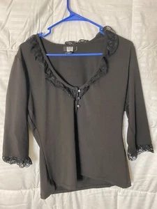 STUDIO 1940 WOMENS SIZE MEDIUM BLACK 3 BUTTON CARDIGAN SWEATER LACE ACCENTS - Picture 1 of 2
