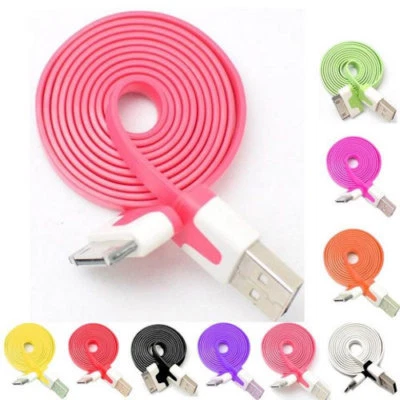 NTJ Flat Noodle data charge Cable charger for iPhone X 8 7 6 plus 4s 5 MICRO USB - Image 1 of 4