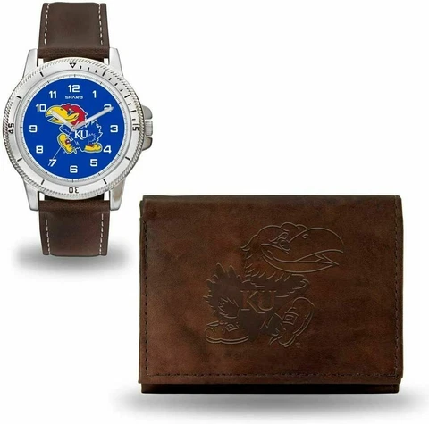 NEW! KANSAS JAYHAWKS MEN'S BROWN WATCH AND WALLET WATCH SET LICENSED Cover