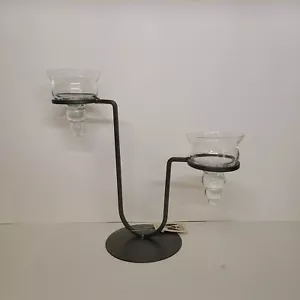 2 Candle SWIRL Holder Iron Metal Brushed Nickel + 2 Glass Holders - Picture 1 of 3