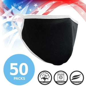 Mascarilla Premium Costura Negra Blanca Reutilizable Lavable Algodón Mascarilla (Pack de 50) - Imagen 1 de 7