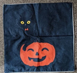 16 x 16 Canvas Pillow Cover Case Only - Halloween, Black Cat, Jack-O-Lantern - Picture 1 of 2
