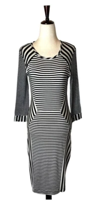 Diane Von Furstenberg Dress Small Black White Striped Haven Sheath Bodycon Mini - Image 1 of 4
