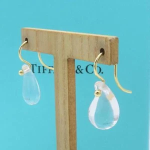 TIFFANY&Co. Elsa Peretti Teardrop Rock Crystal Earrings 18K Yellow Gold - Picture 1 of 7